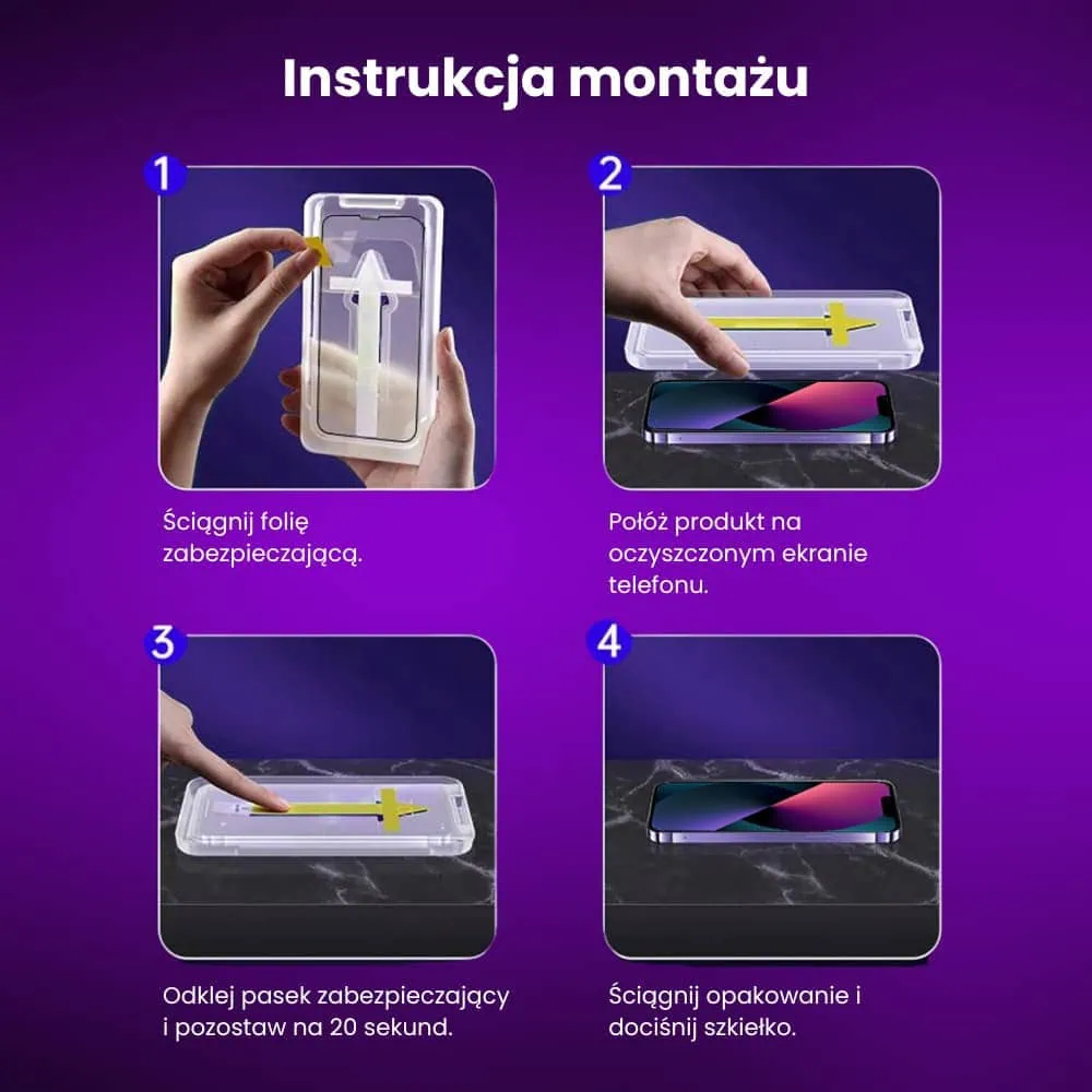 Szkło hartowane na ekran 9H do iPhone 13 z aplikatorem