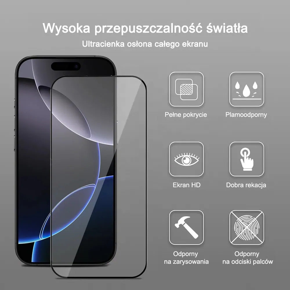Szkło hartowane na ekran 9H do iPhone 16 Pro z aplikatorem