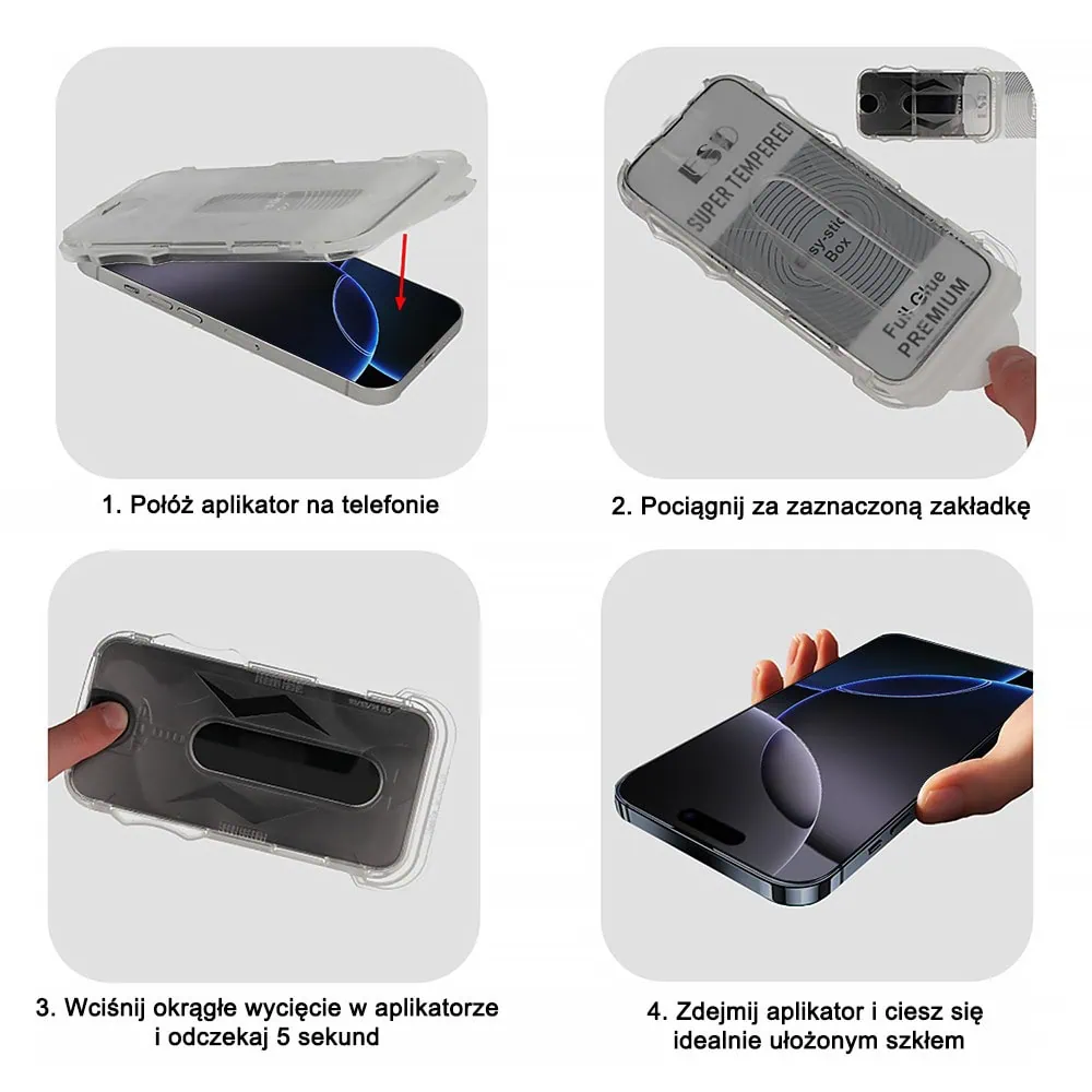 Szkło hartowane na ekran 9H do iPhone 16 Pro z aplikatorem