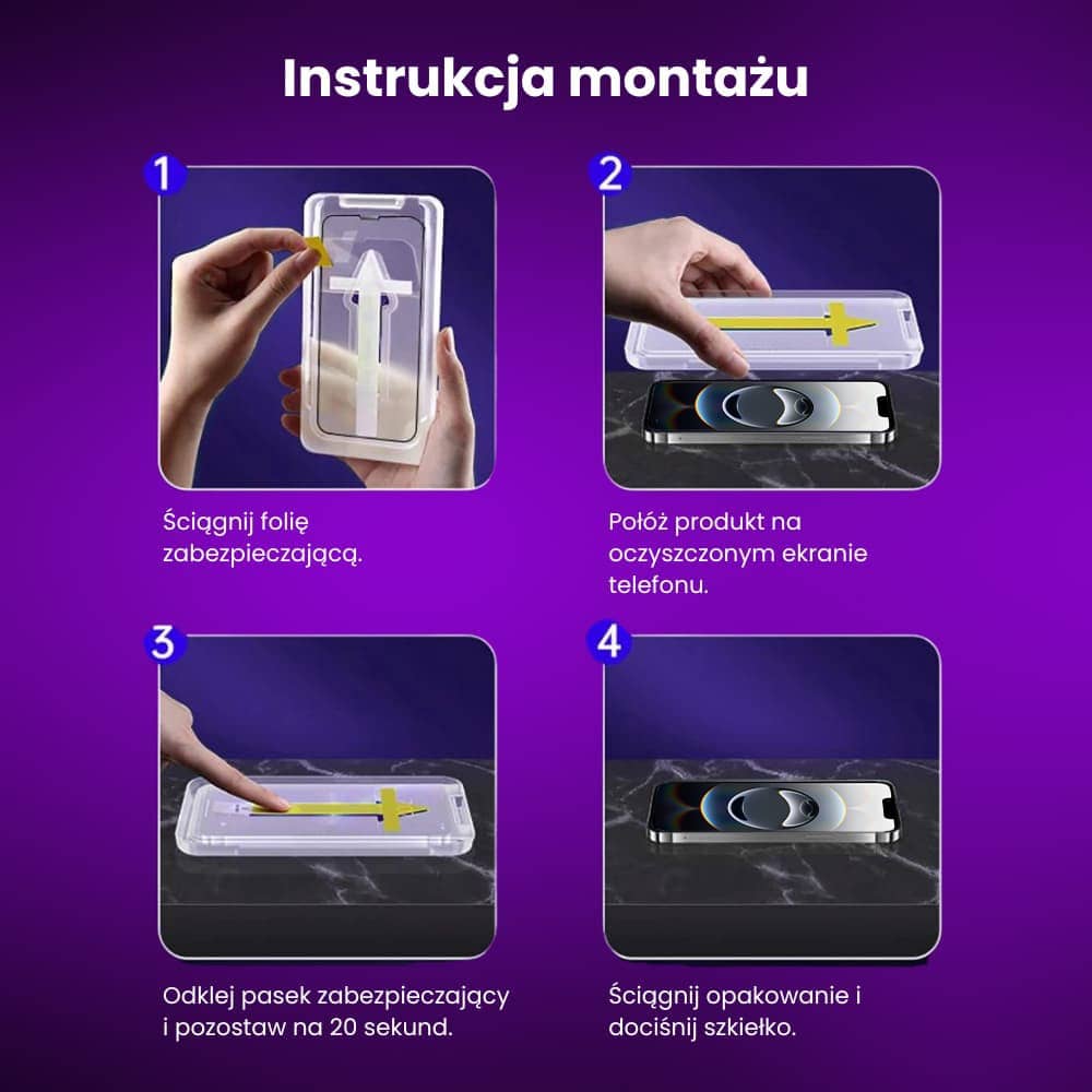 Szkło hartowane na ekran 9H do iPhone 16e z aplikatorem