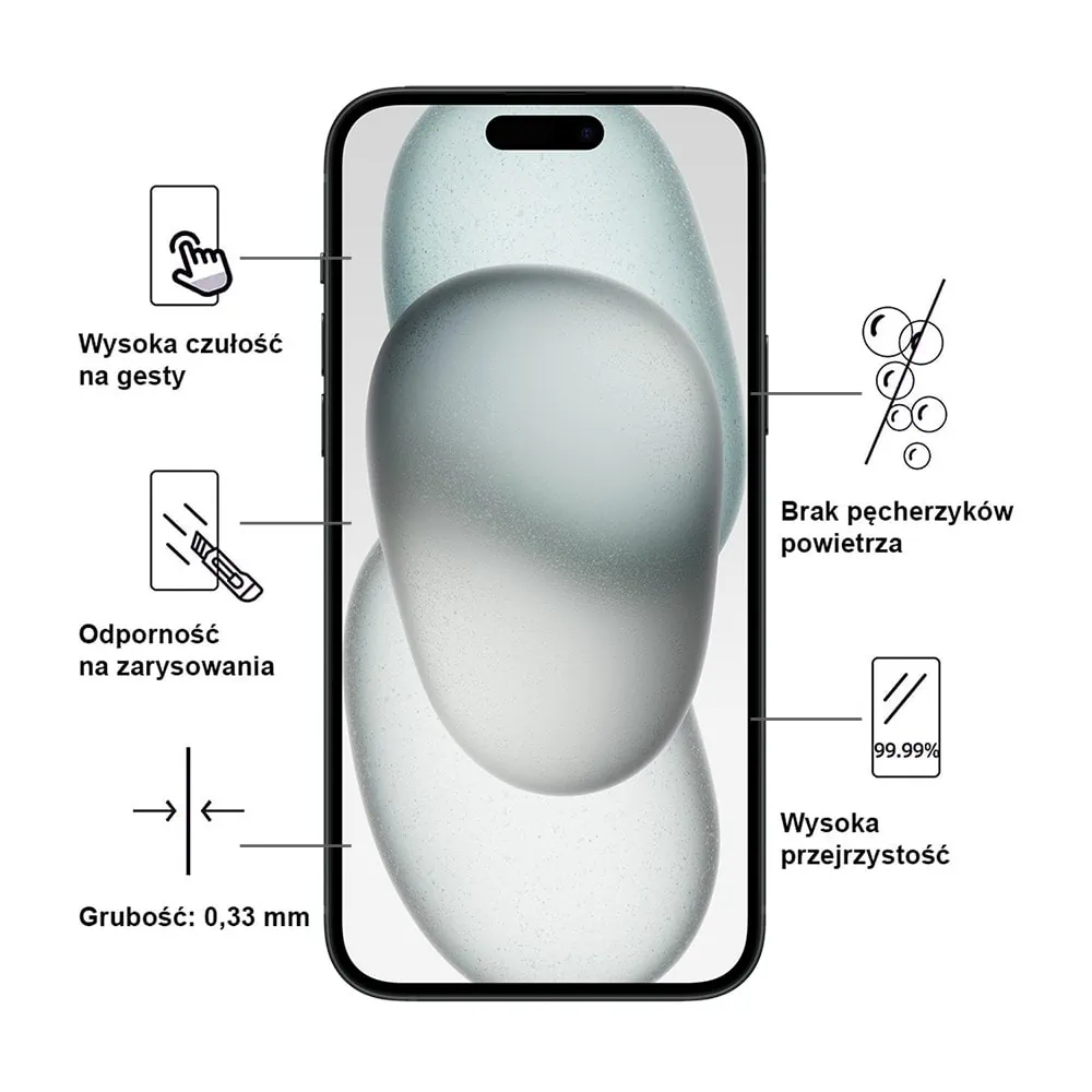 Szkło hartowane wzmacniane 9H na ekran do iPhone 15