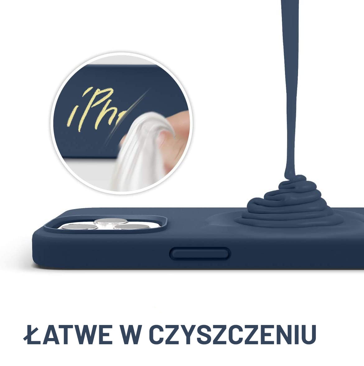 Etui do iPhone 13 Mini silikonowe z mikrofibrą soft touch z osłoną na aparat, granatowe