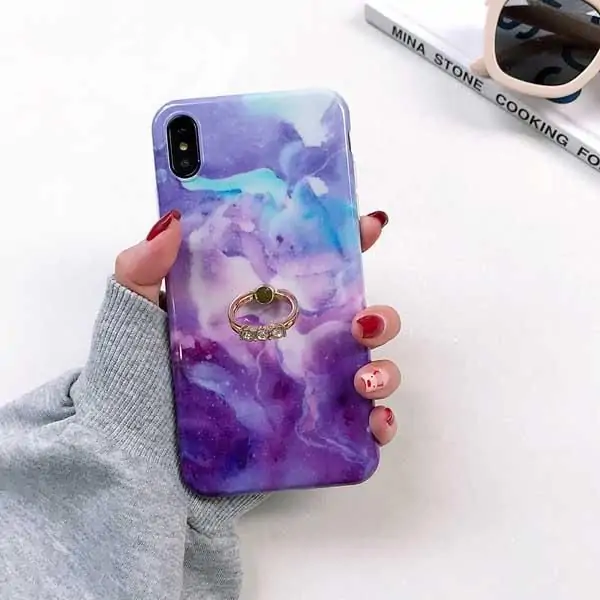 Etui do iPhone 7 Plus/8 Plus eleganckie fioletowo-niebieskie niebo ze złotym uchwytem