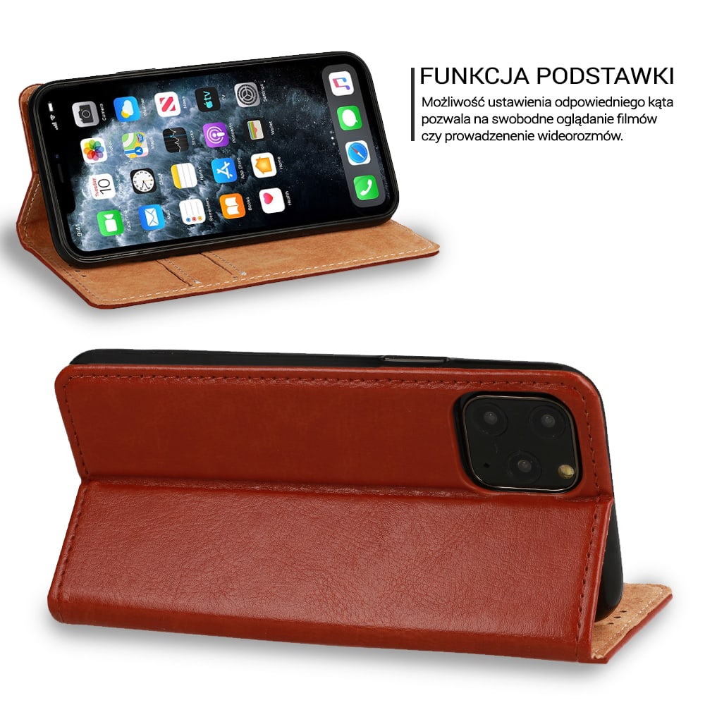 Etui do iPhone 12 Mini eleganckie skórzane, brązowe