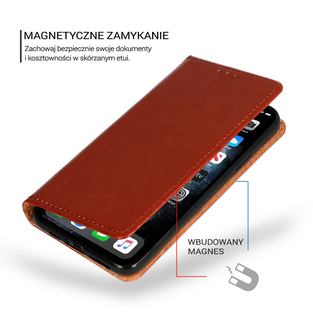 Etui do iPhone 12 Mini eleganckie skórzane, brązowe