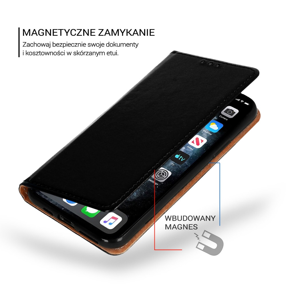 Etui do iPhone 12 Mini eleganckie skórzane, czarne