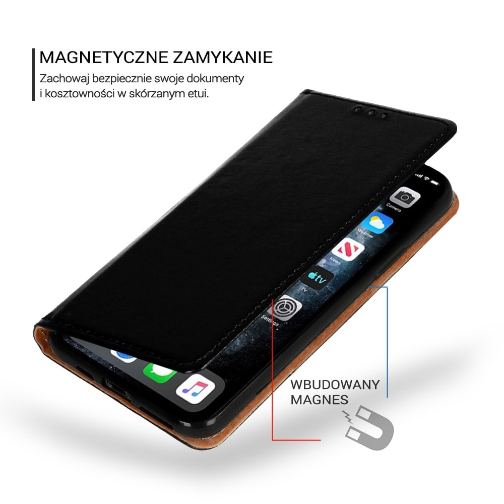 Etui do iPhone 12 Pro eleganckie skórzane, czarne