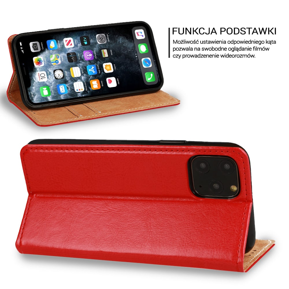Etui do iPhone 13 Pro Max eleganckie skórzane, czerwone