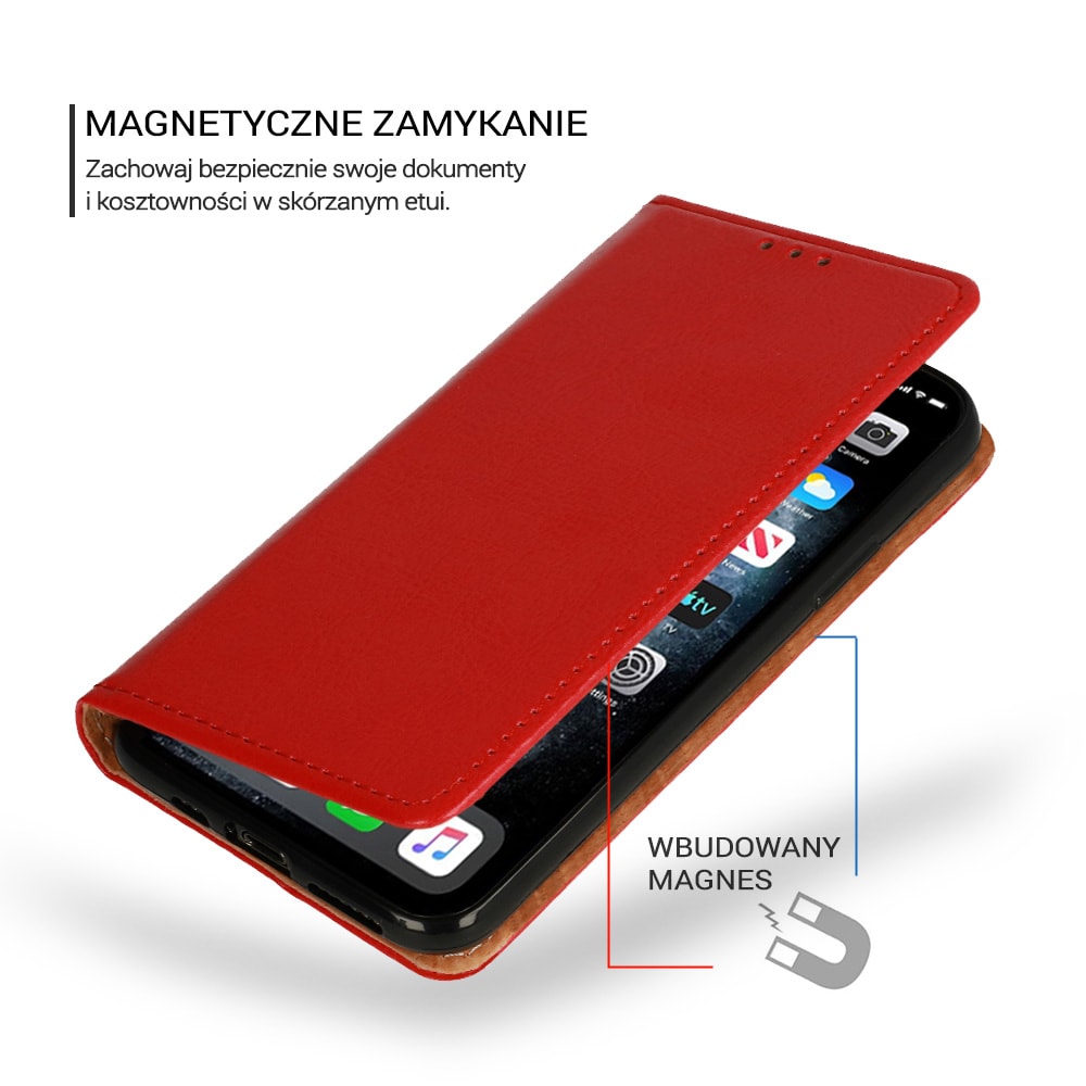 Etui do iPhone 13 Pro Max eleganckie skórzane, czerwone