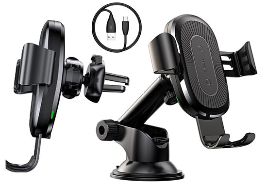 Uchwyt z ładowarką do samochodu 2 w 1 Czarny