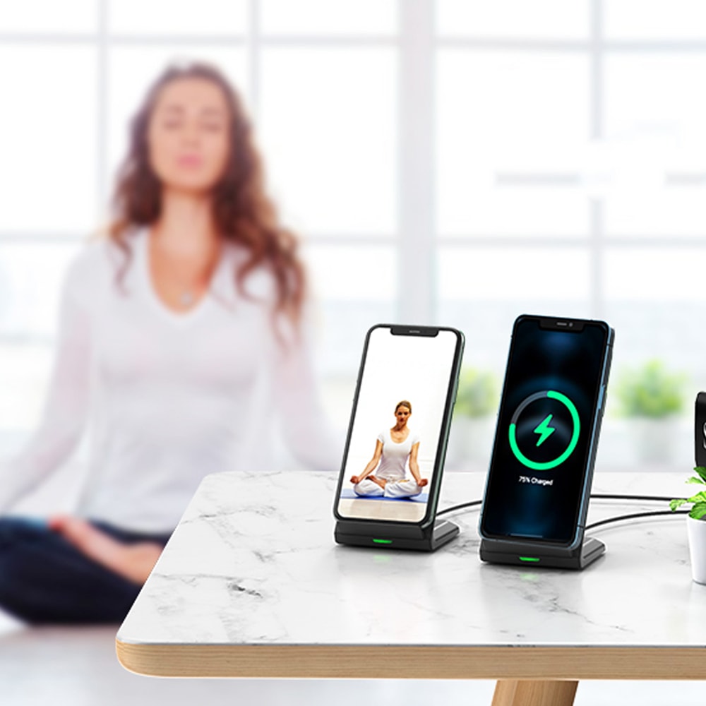 Bezprzewodowa ładowarka indukcyjna czarna podstawka + kabel w zestawie, czarna