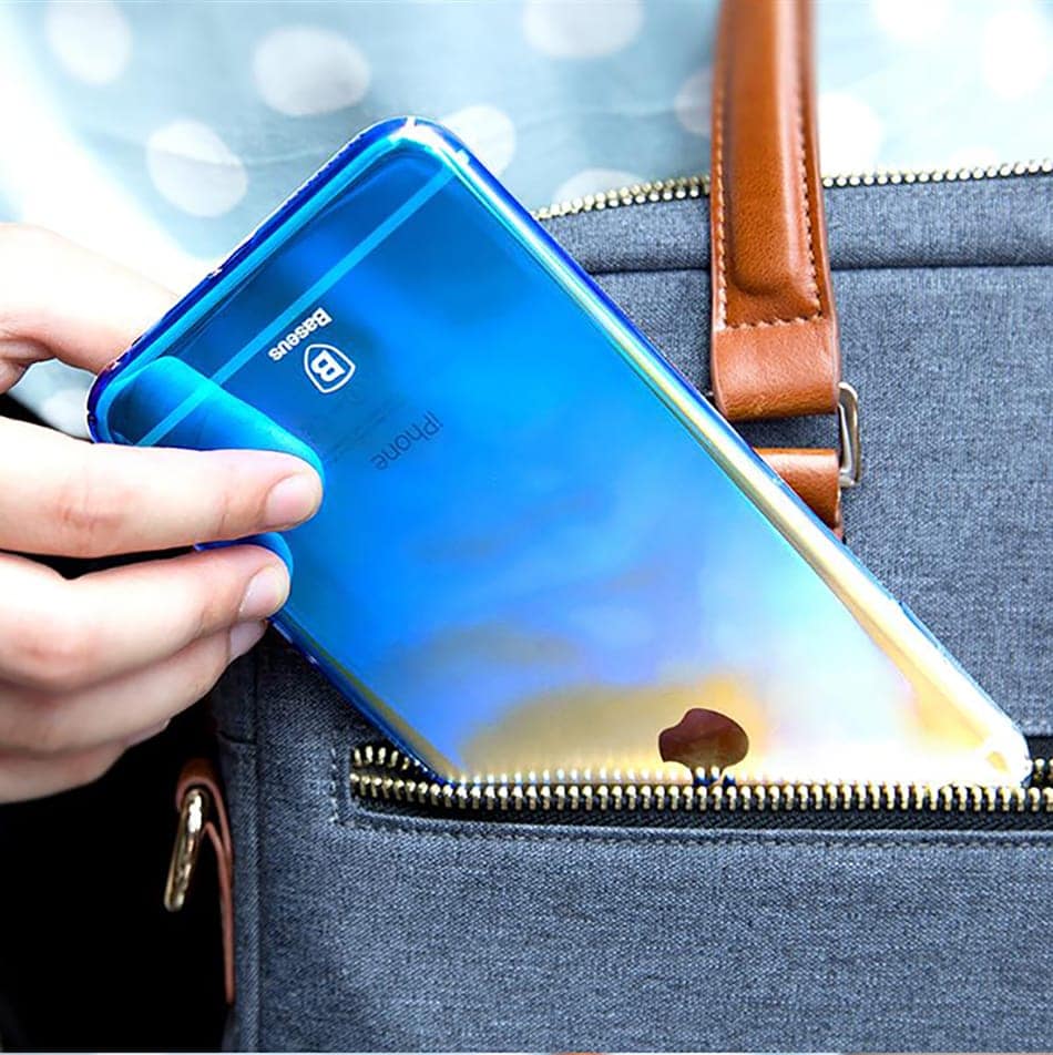 Etui do iPhone X/XS refleks świetlny, niebieska obudowa gradient kejs