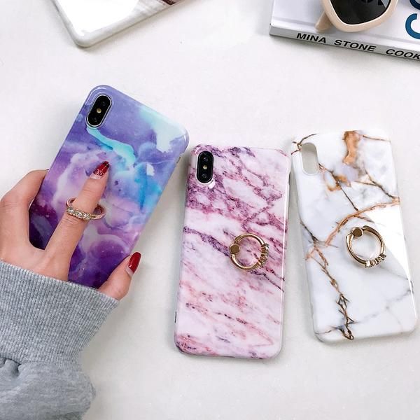 Etui do iPhone 7 Plus/8 Plus eleganckie fioletowo-niebieskie niebo ze złotym uchwytem