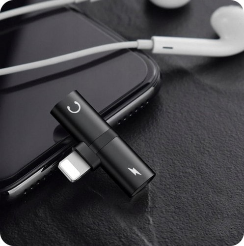 Rozdzielacz 2w1 do iPhone słuchawki + ładowarka czarny