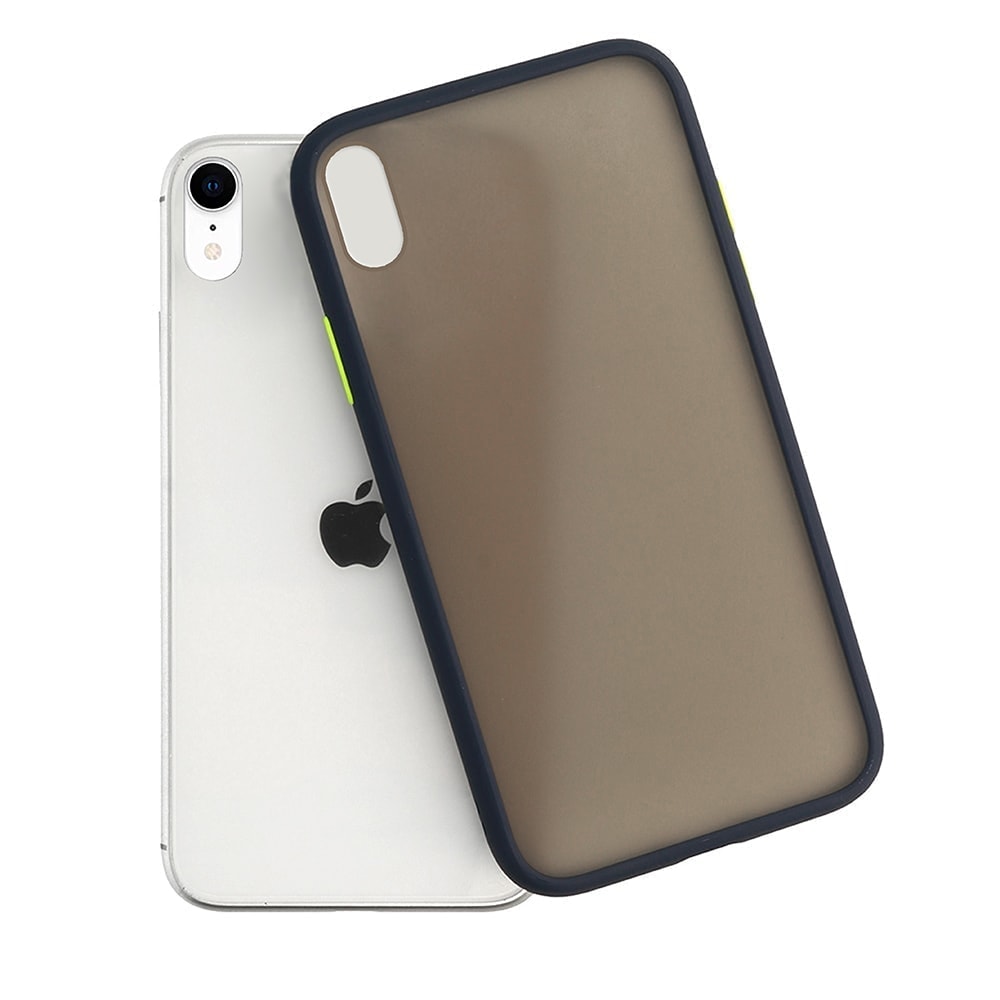 Granatowe ochronne etui z kolorowymi przyciskami do iPhone XR