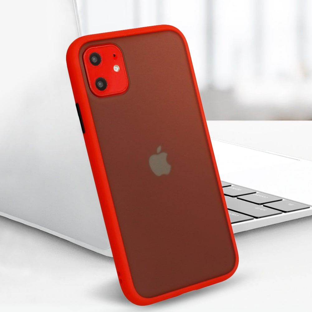 Etui do iPhone 12 Mini czerwone silikonowe z kolorowymi przyciskami