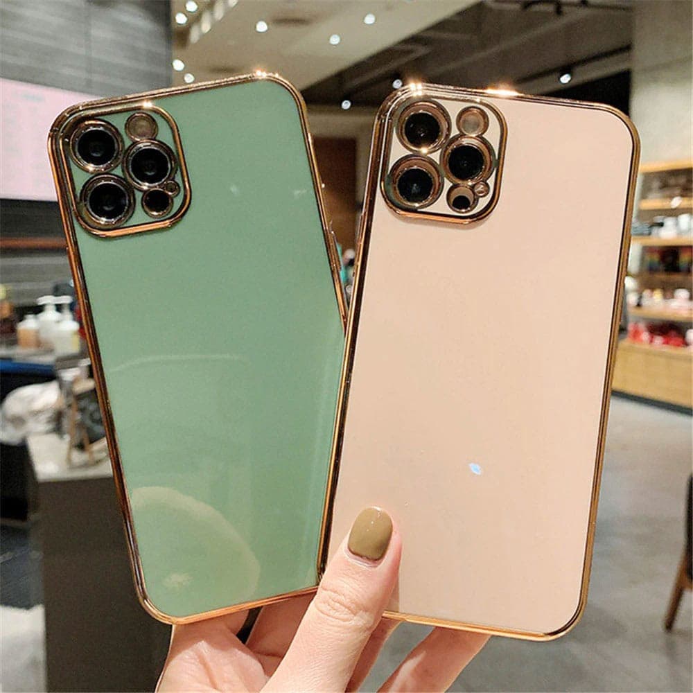 Etui do iPhone 12 Pro luksusowe ze złotą ramką, pudrowy róż