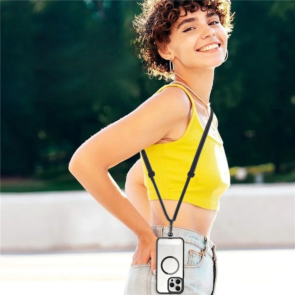 Smycz do telefonu, regulowana, czarna