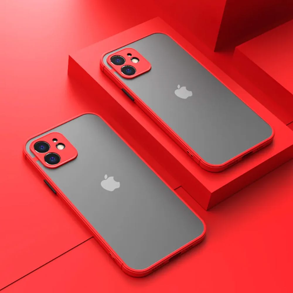 Etui do iPhone 11 półprzeźroczyste matowe z ochroną aparatu, czerwone
