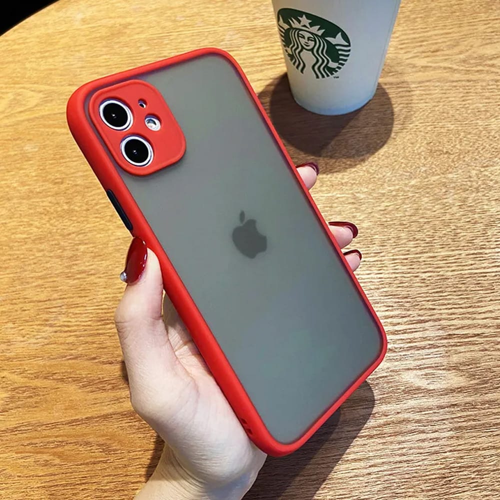 Etui do iPhone 11 półprzeźroczyste matowe z ochroną aparatu, czerwone