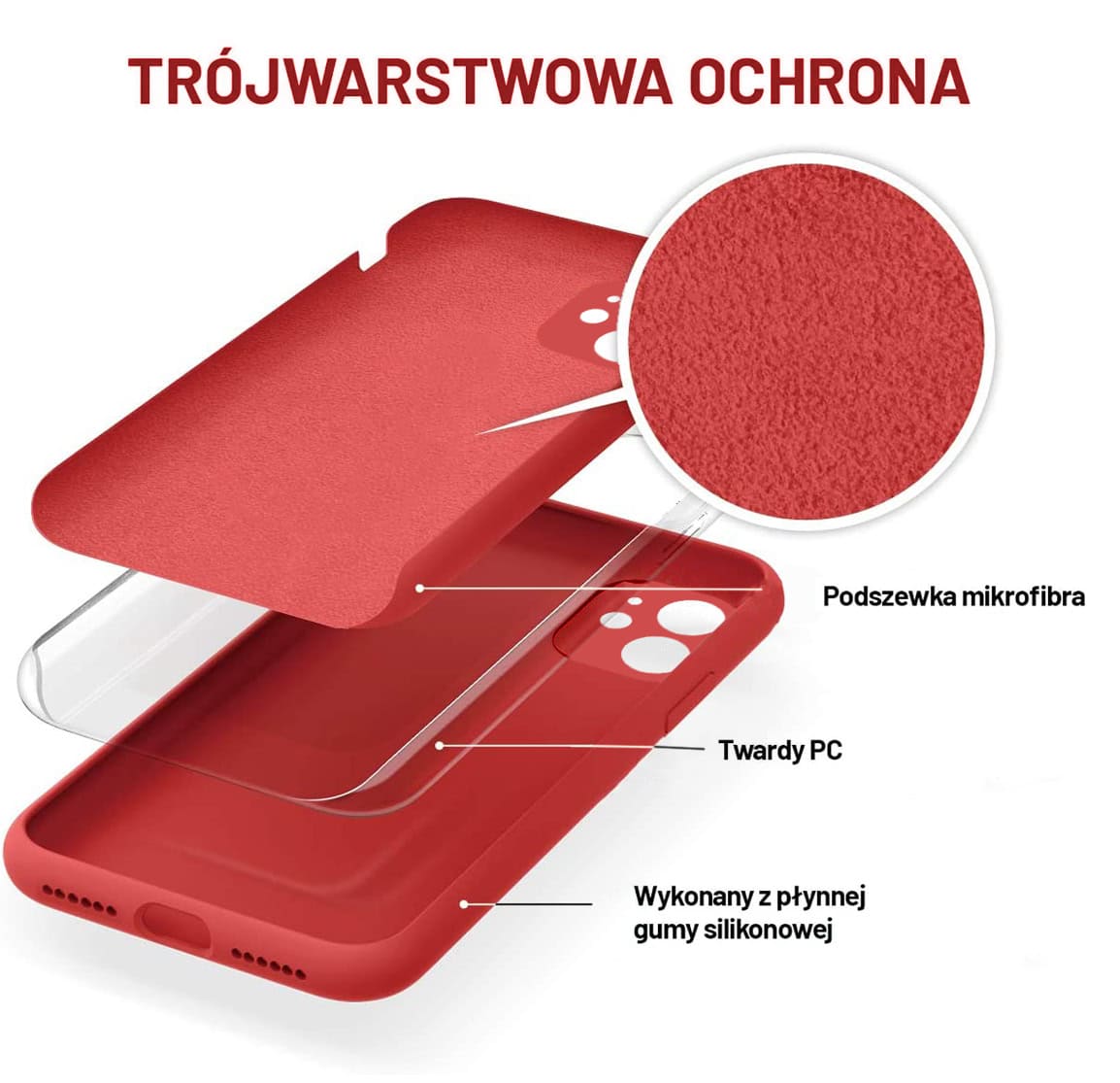 Etui do iPhone 11 silikonowe z mikrofibrą soft touch z osłoną na aparat, czerwone