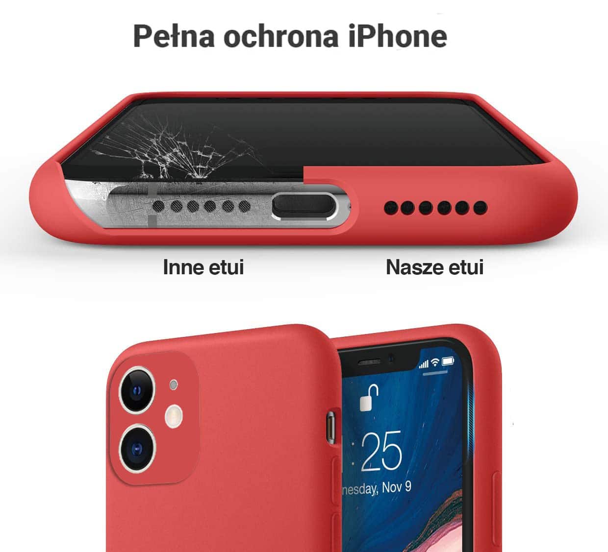 Etui do iPhone 11 silikonowe z mikrofibrą soft touch z osłoną na aparat, czerwone