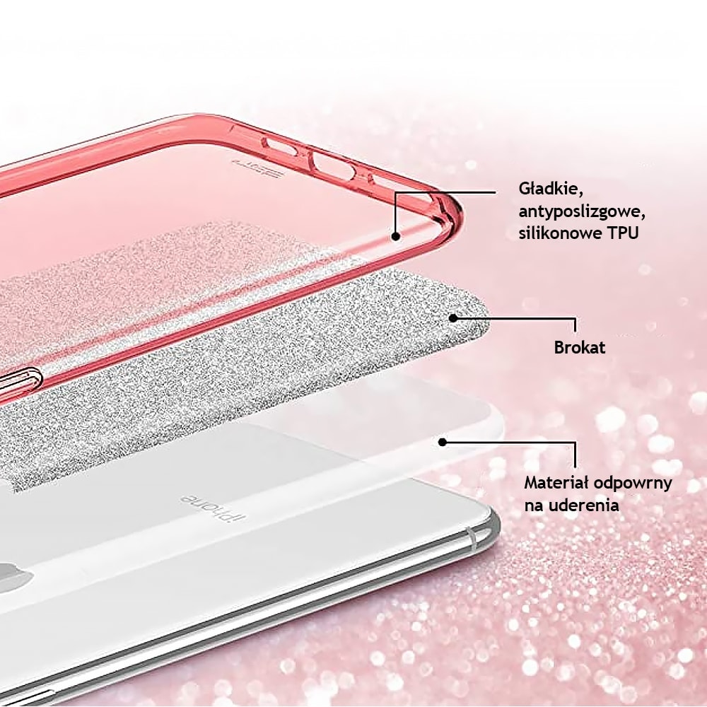 Etui do iPhone 12 Pro brokatowe silikonowe, różowe