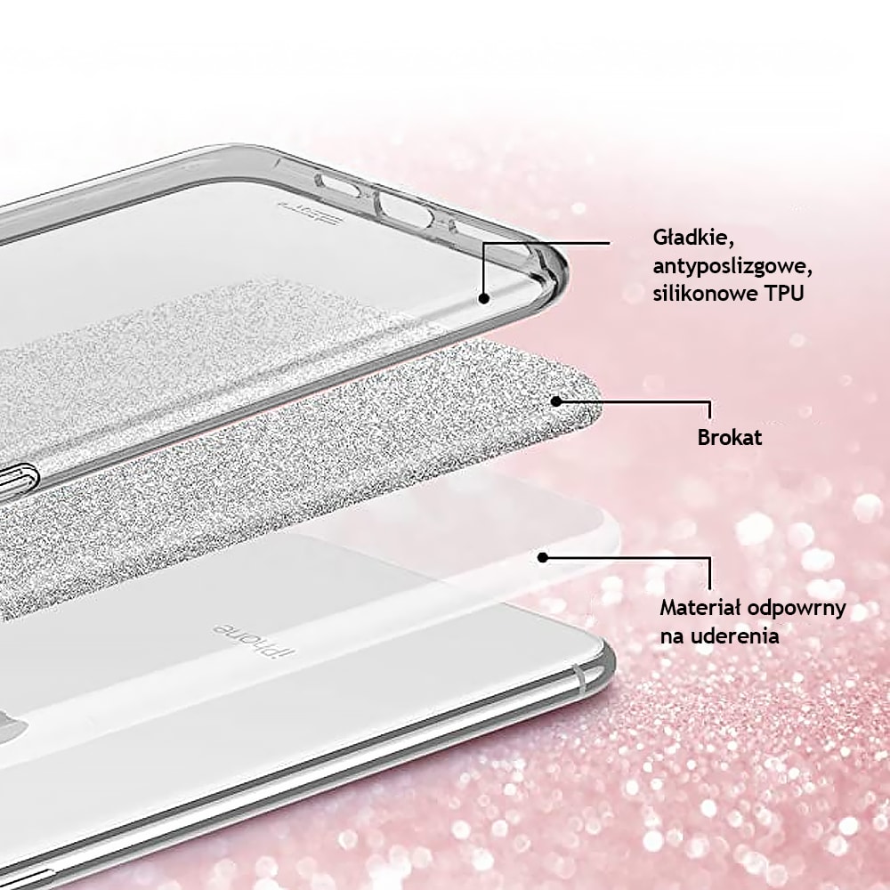 Etui do iPhone 12 brokatowe silikonowe srebrne
