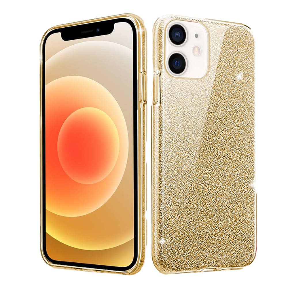 Etui do iPhone 12 z brokatem silikonowe, złote