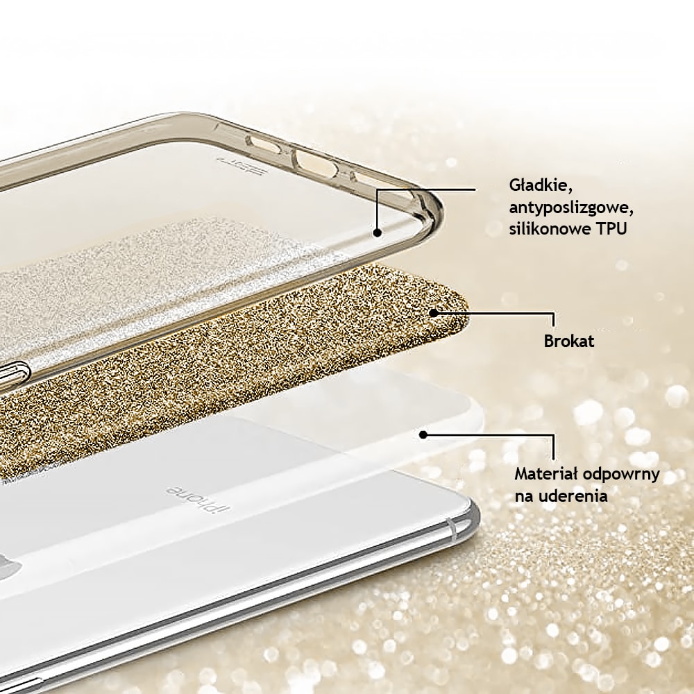 Etui do iPhone 12 Pro Max brokatowe silikonowe, srebrne