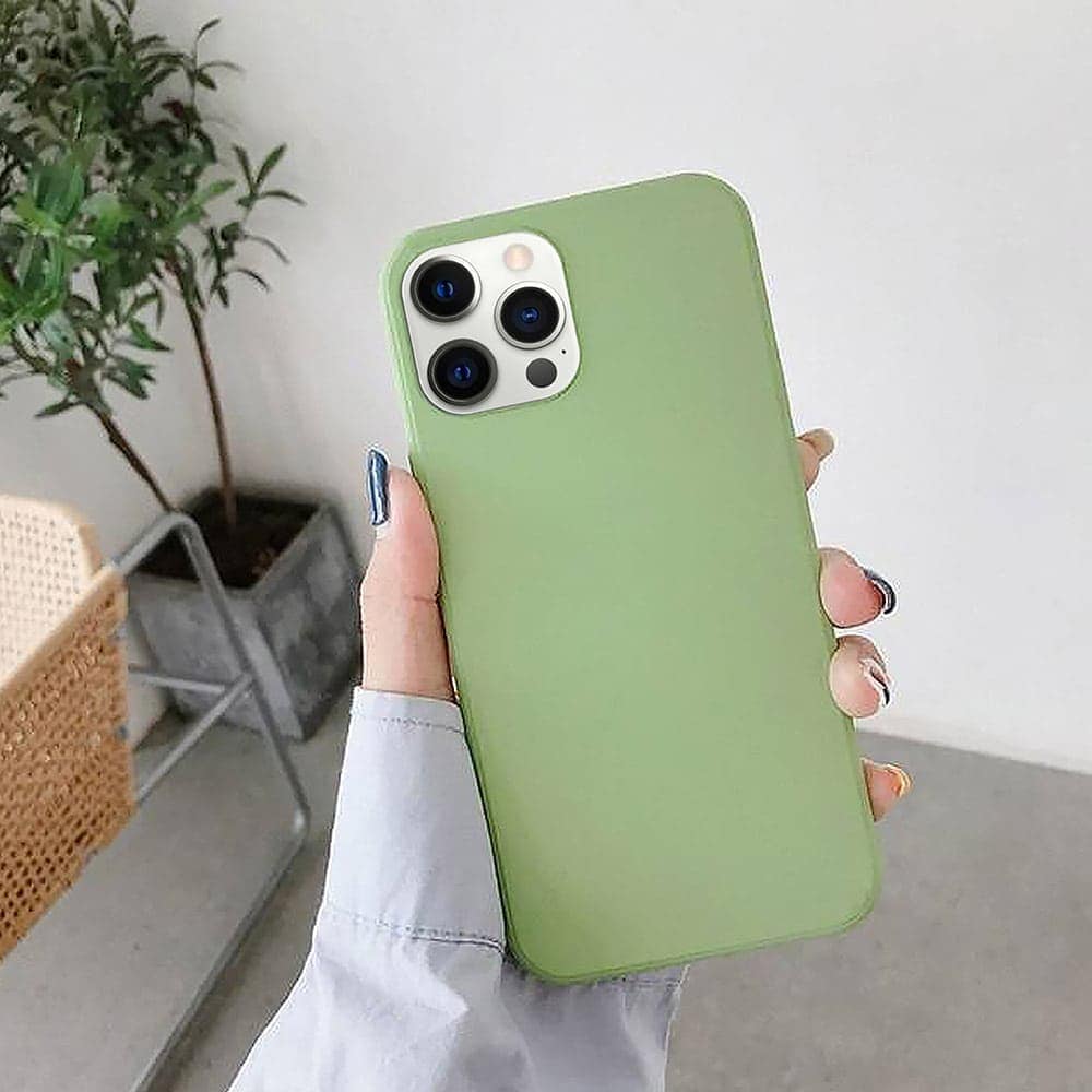 Etui do iPhone 12 Pro silikonowe z mikrofibrą soft touch, jaśminowe zielone