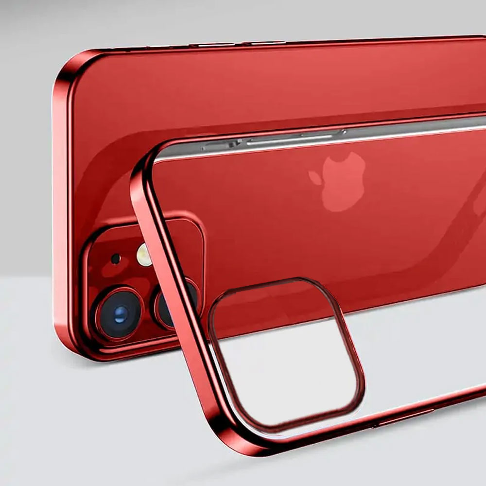 Etui do iPhone 12 Mini JETech Simple Metallic vampire red, przeźroczyste z ramką w kolorze czerwonym