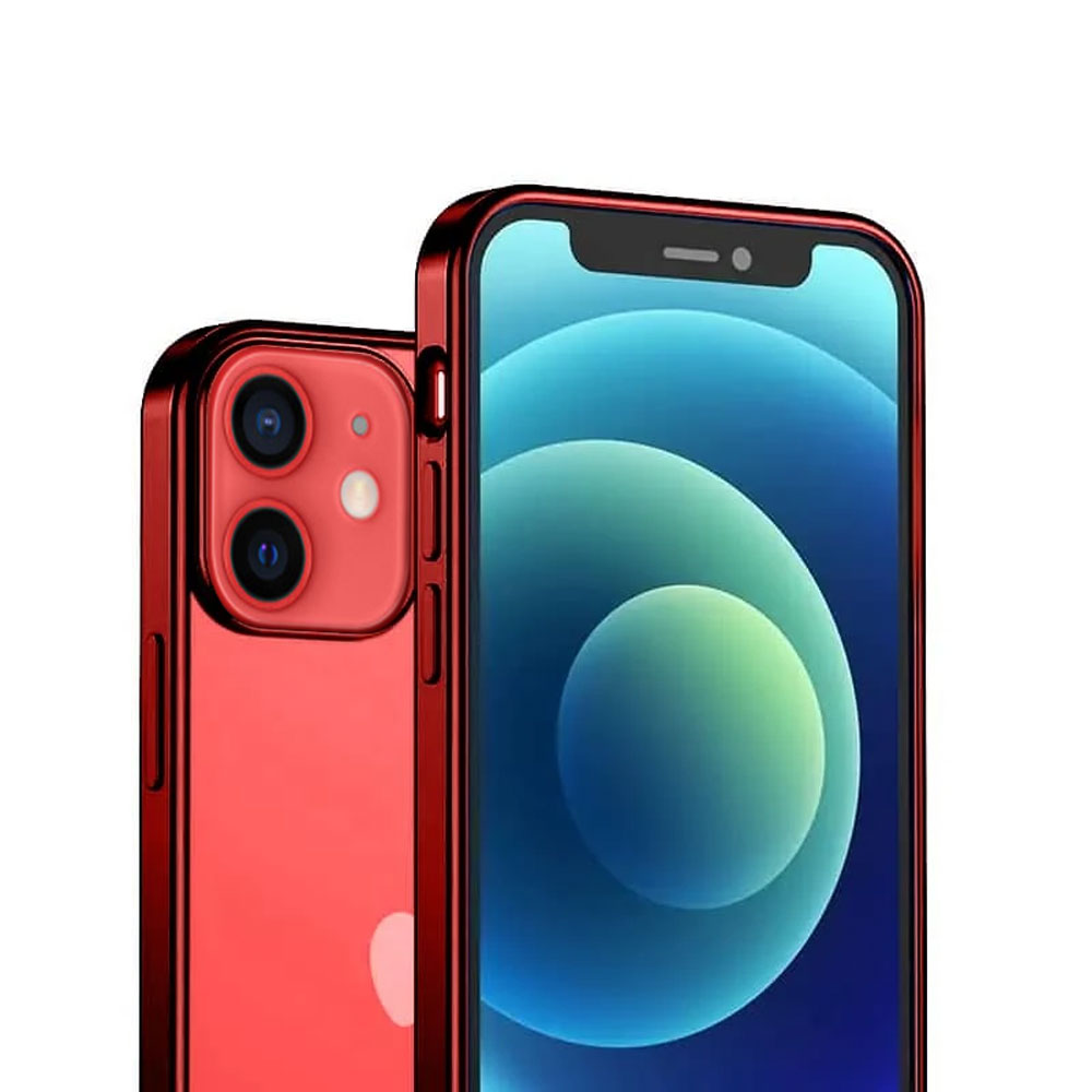 Etui do iPhone 12 Mini JETech Simple Metallic vampire red, przeźroczyste z ramką w kolorze czerwonym