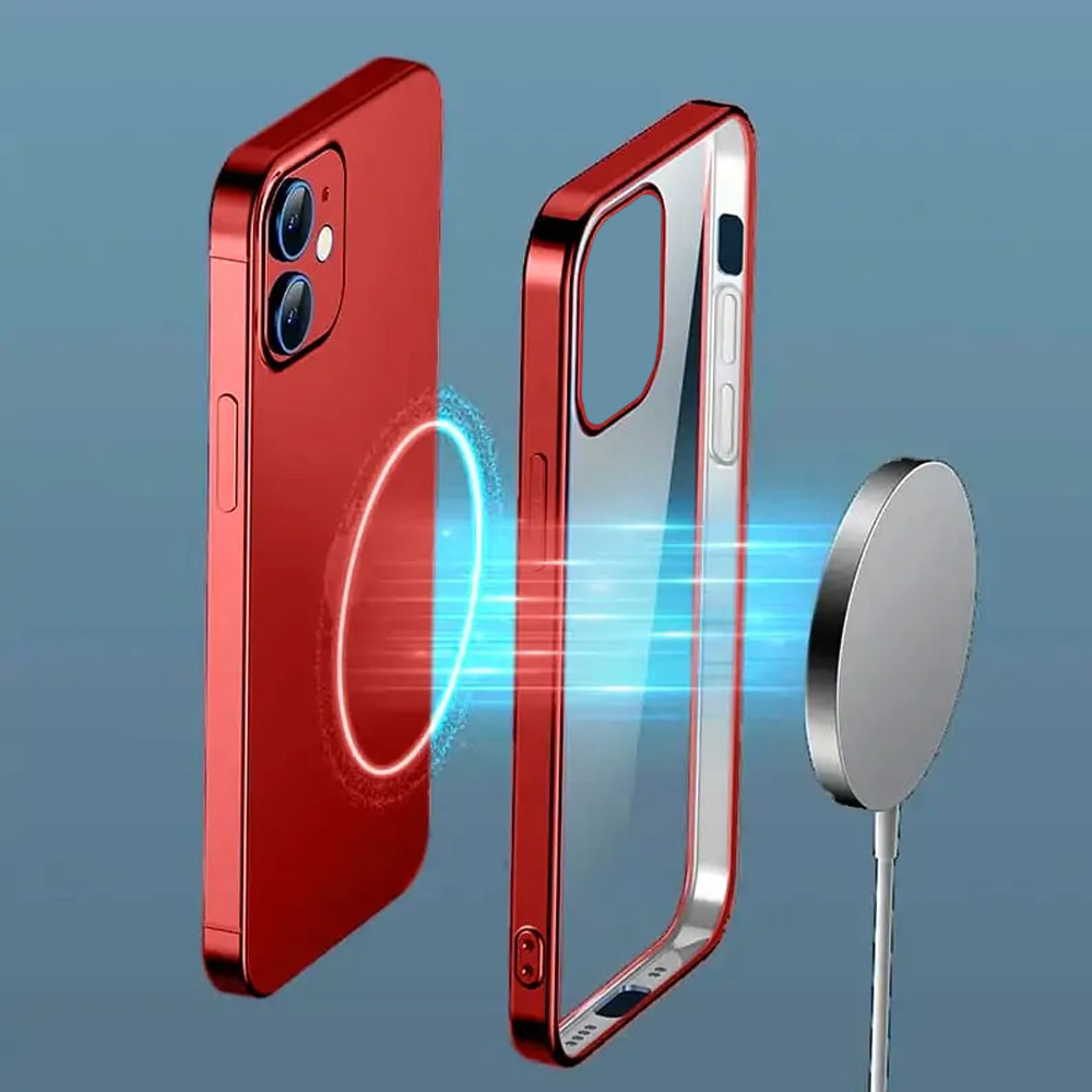 Etui do iPhone 12 Mini JETech Simple Metallic vampire red, przeźroczyste z ramką w kolorze czerwonym