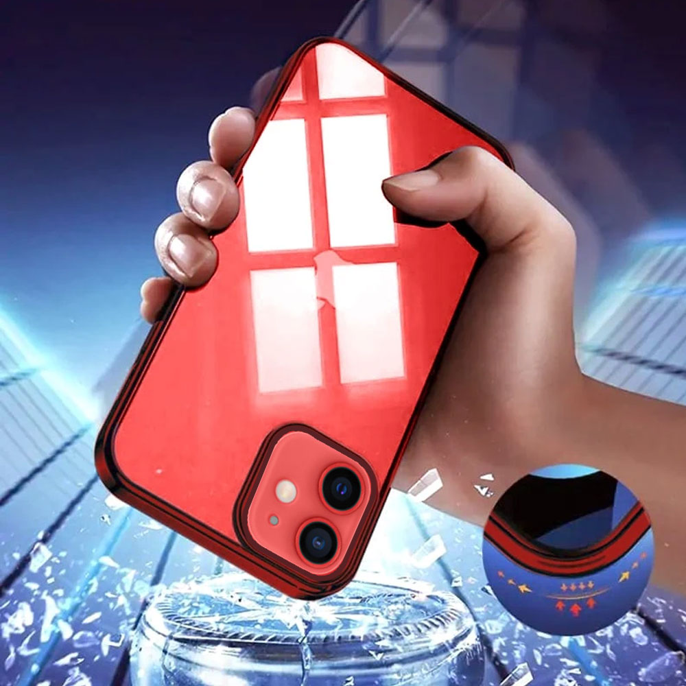 Etui do iPhone 12 Mini JETech Simple Metallic vampire red, przeźroczyste z ramką w kolorze czerwonym
