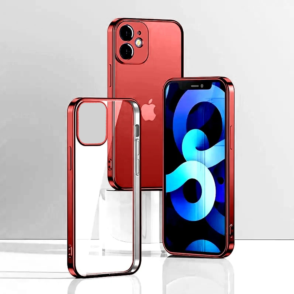 Etui do iPhone 12 Mini JETech Simple Metallic vampire red, przeźroczyste z ramką w kolorze czerwonym