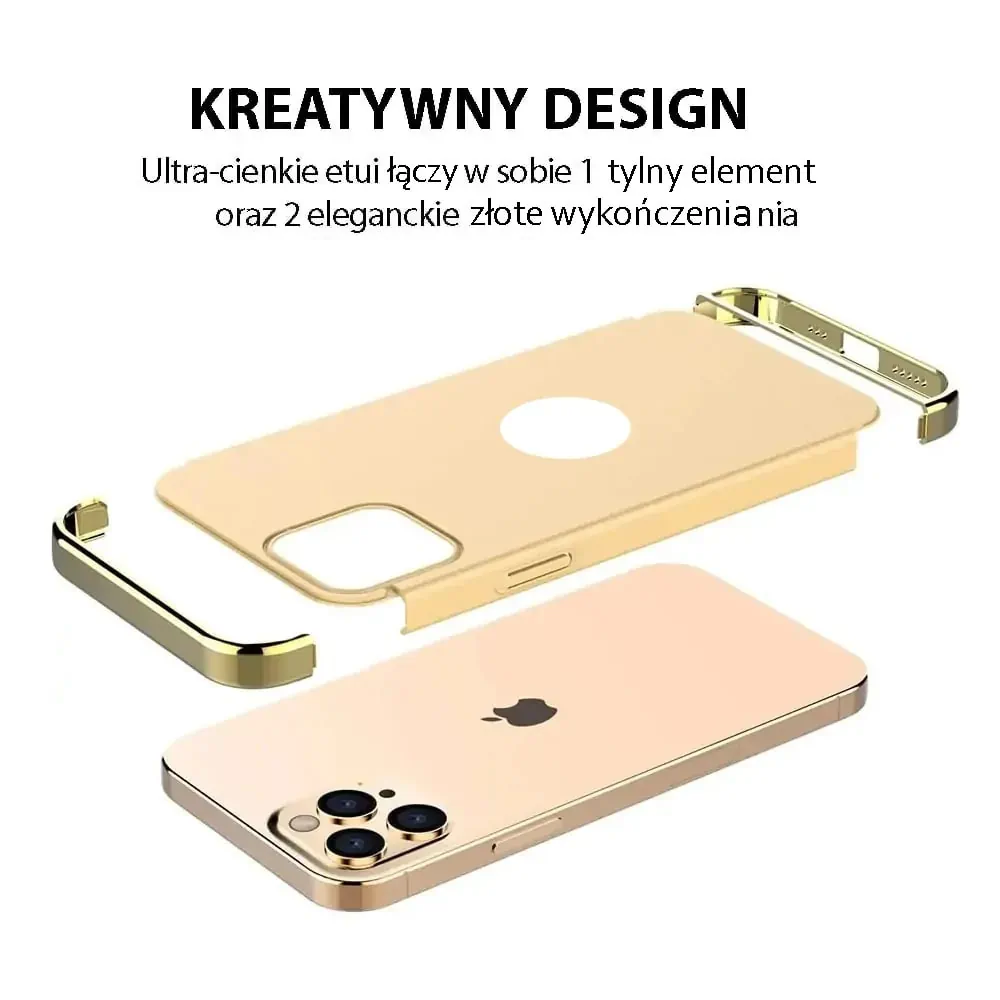 Etui do iPhone 11 Pro eleganckie cienkie ze zdobieniami i widocznym logo, złote