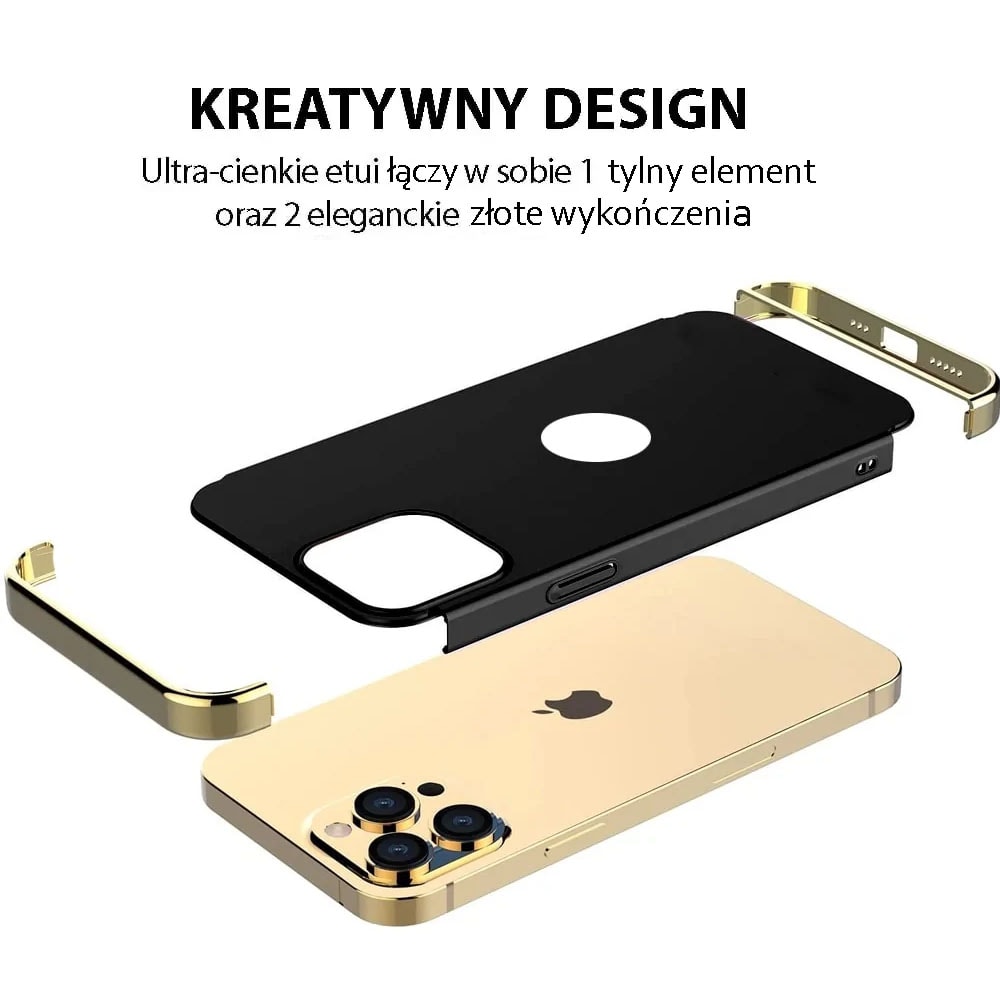 Etui do iPhone 14 eleganckie cienkie ze zdobieniami i widocznym logo, czarne (OUTLET)