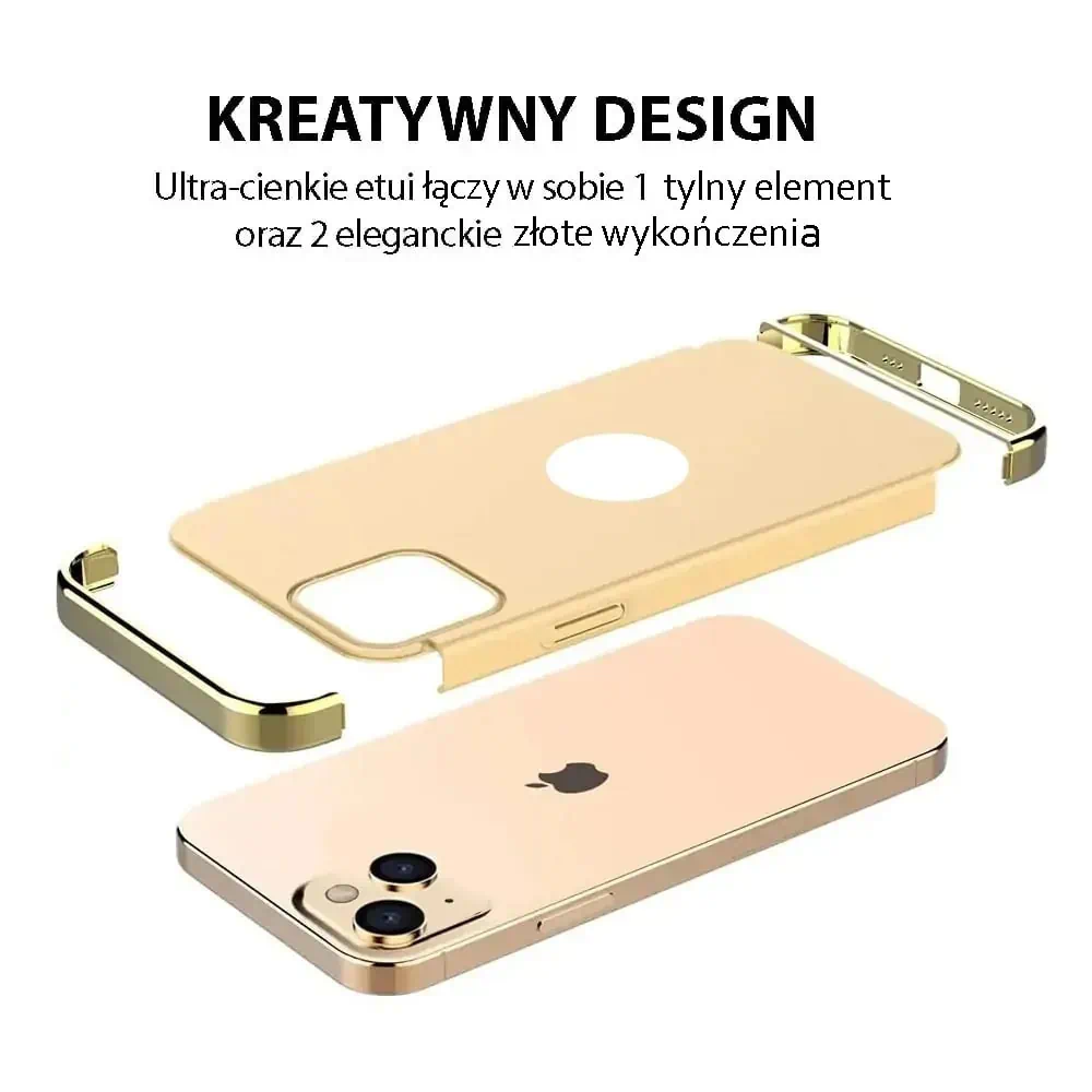 Etui do iPhone 13 eleganckie cienkie ze zdobieniami i widocznym logo, złote (OUTLET)