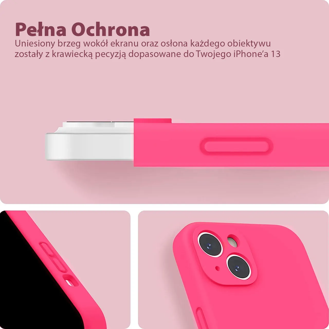 Etui do iPhone 13 Mini silikonowe z mikrofibrą soft touch z osłoną na aparat, różowy