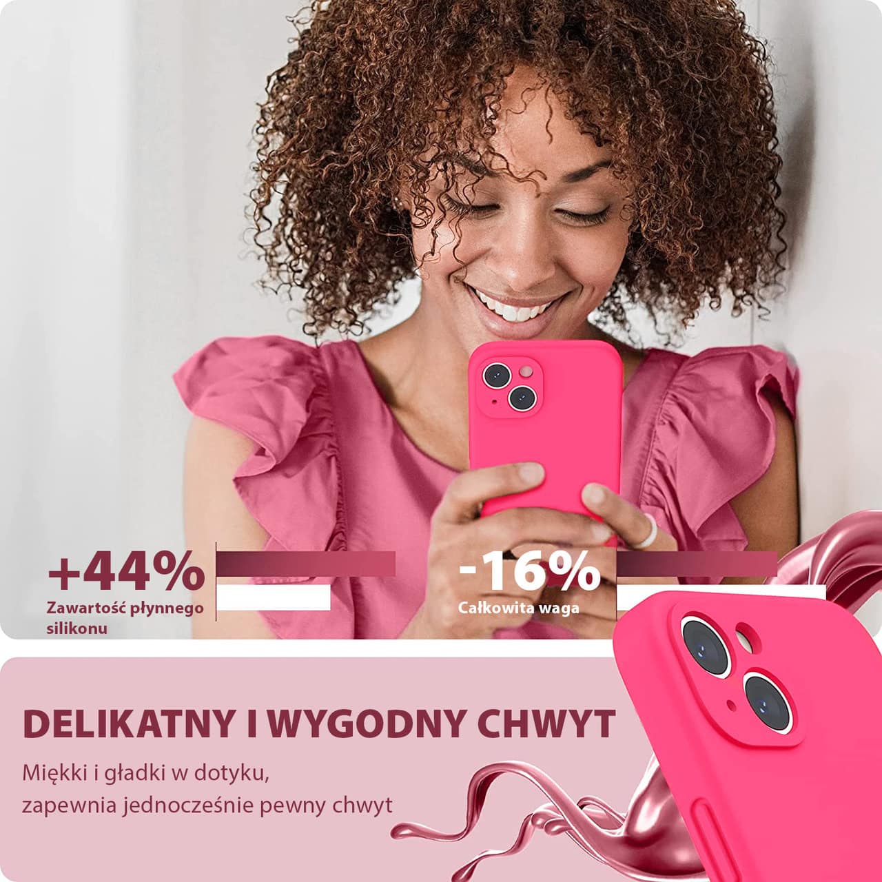 Etui do iPhone 13 Mini silikonowe z mikrofibrą soft touch z osłoną na aparat, różowy