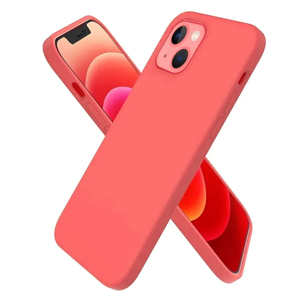 Etui do iPhone 13 silikonowe z mikrofibrą soft touch, grapefruit