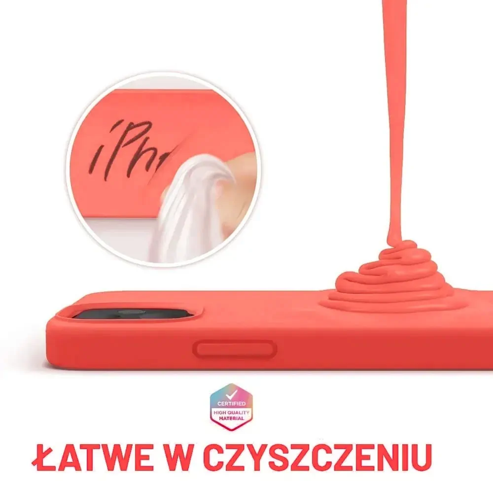 Etui do iPhone 13 silikonowe z mikrofibrą soft touch, grapefruit