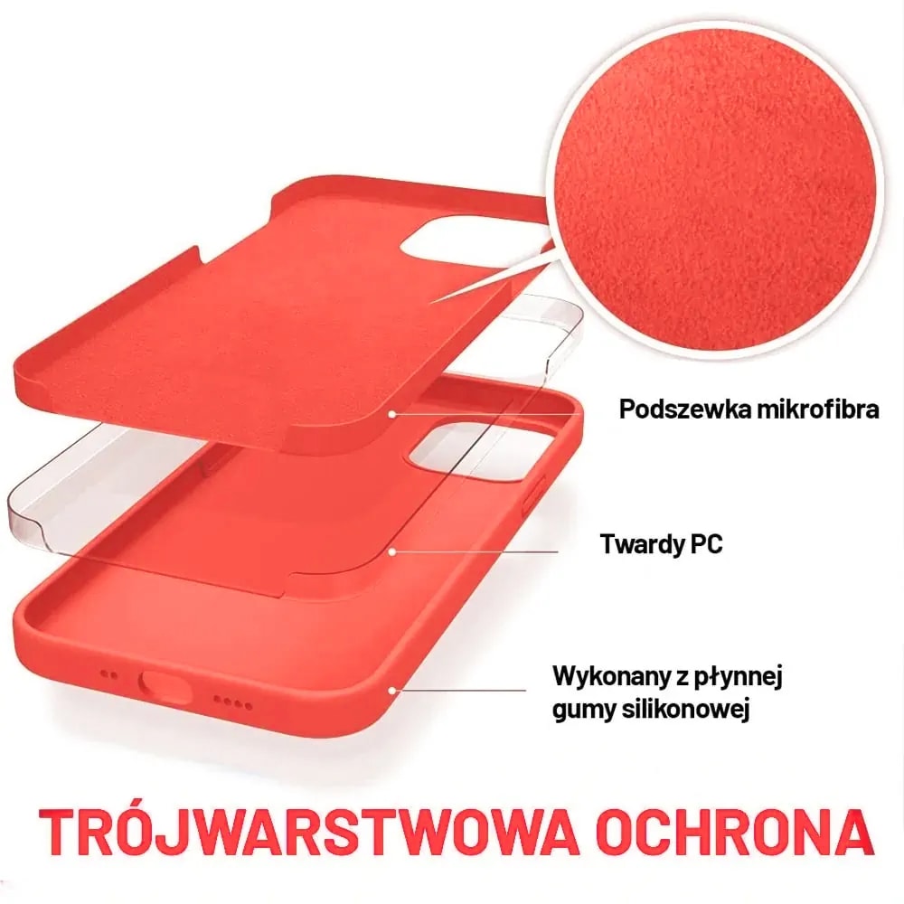 Etui do iPhone 13 silikonowe z mikrofibrą soft touch, grapefruit