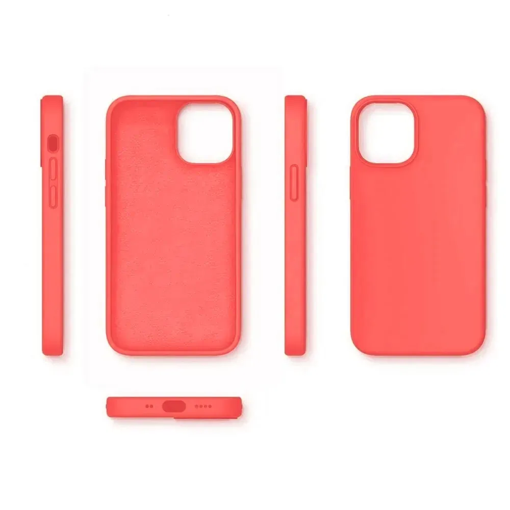 Etui do iPhone 13 silikonowe z mikrofibrą soft touch, grapefruit