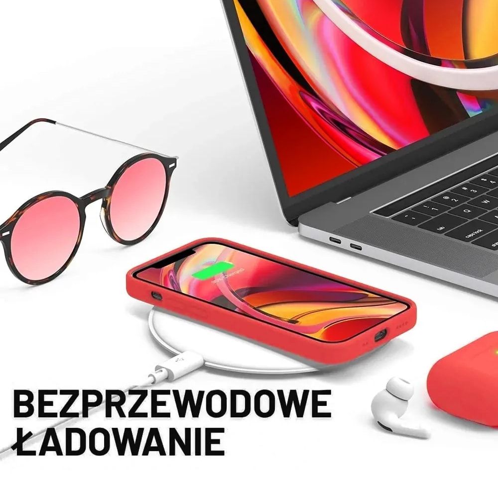 Etui do iPhone 13 silikonowe z mikrofibrą soft touch, grapefruit