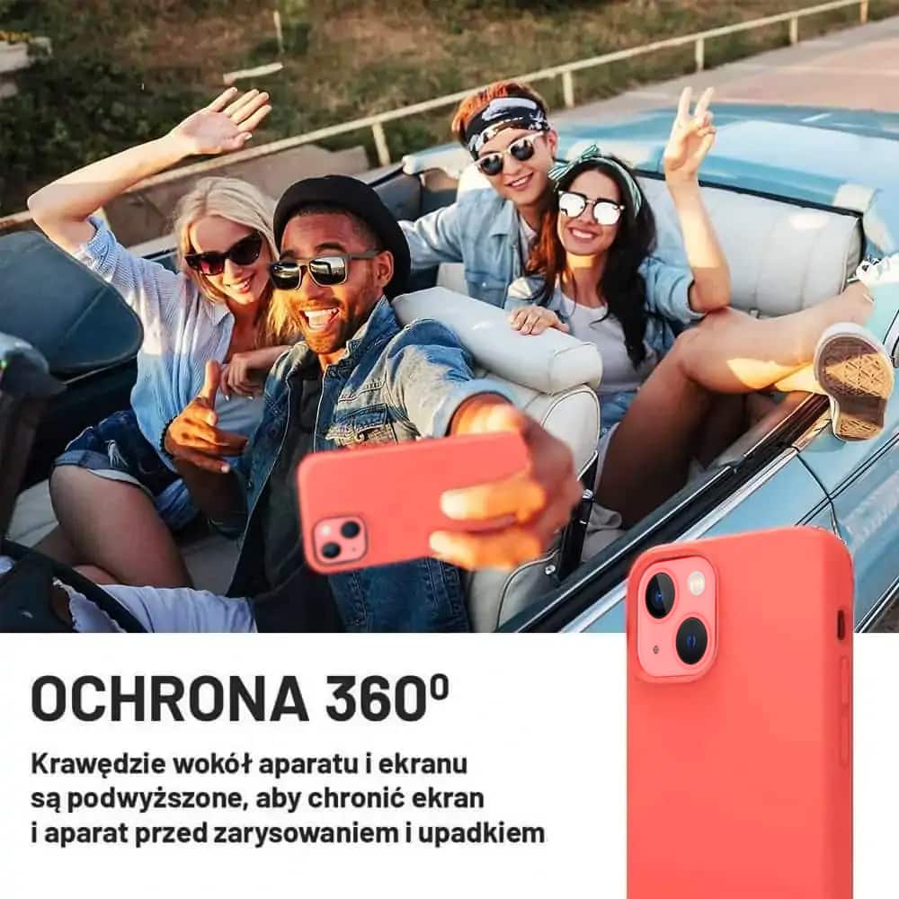 Etui do iPhone 13 silikonowe z mikrofibrą soft touch, grapefruit