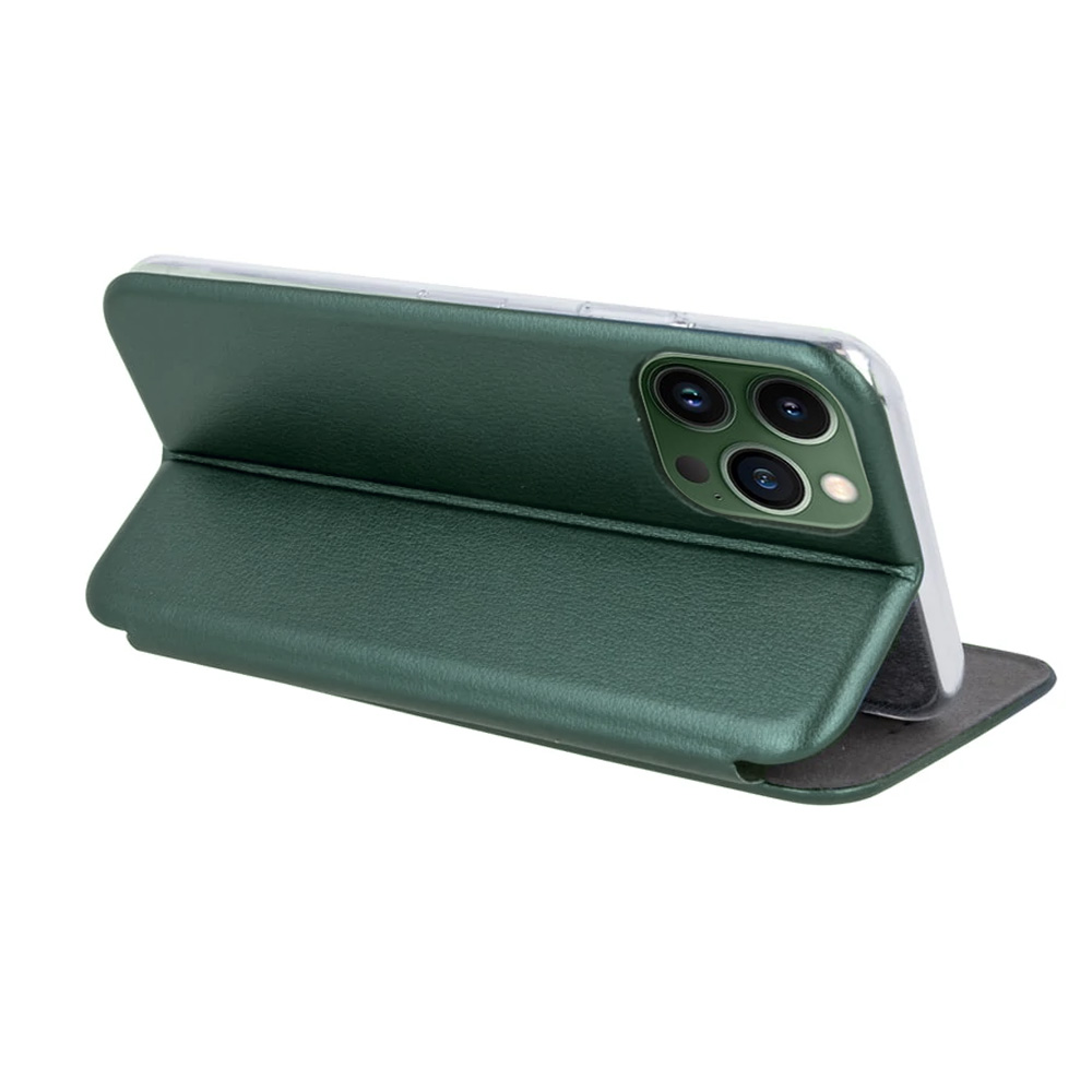 Etui do iPhone 13 Pro Max klasyczne z magnetyczną klapką, ciemnozielone