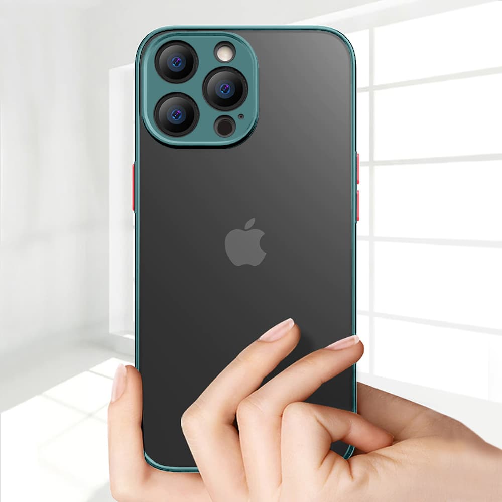 Etui do iPhone 13 Pro Max półprzeźroczyste matowe z ochroną aparatu, zielone
