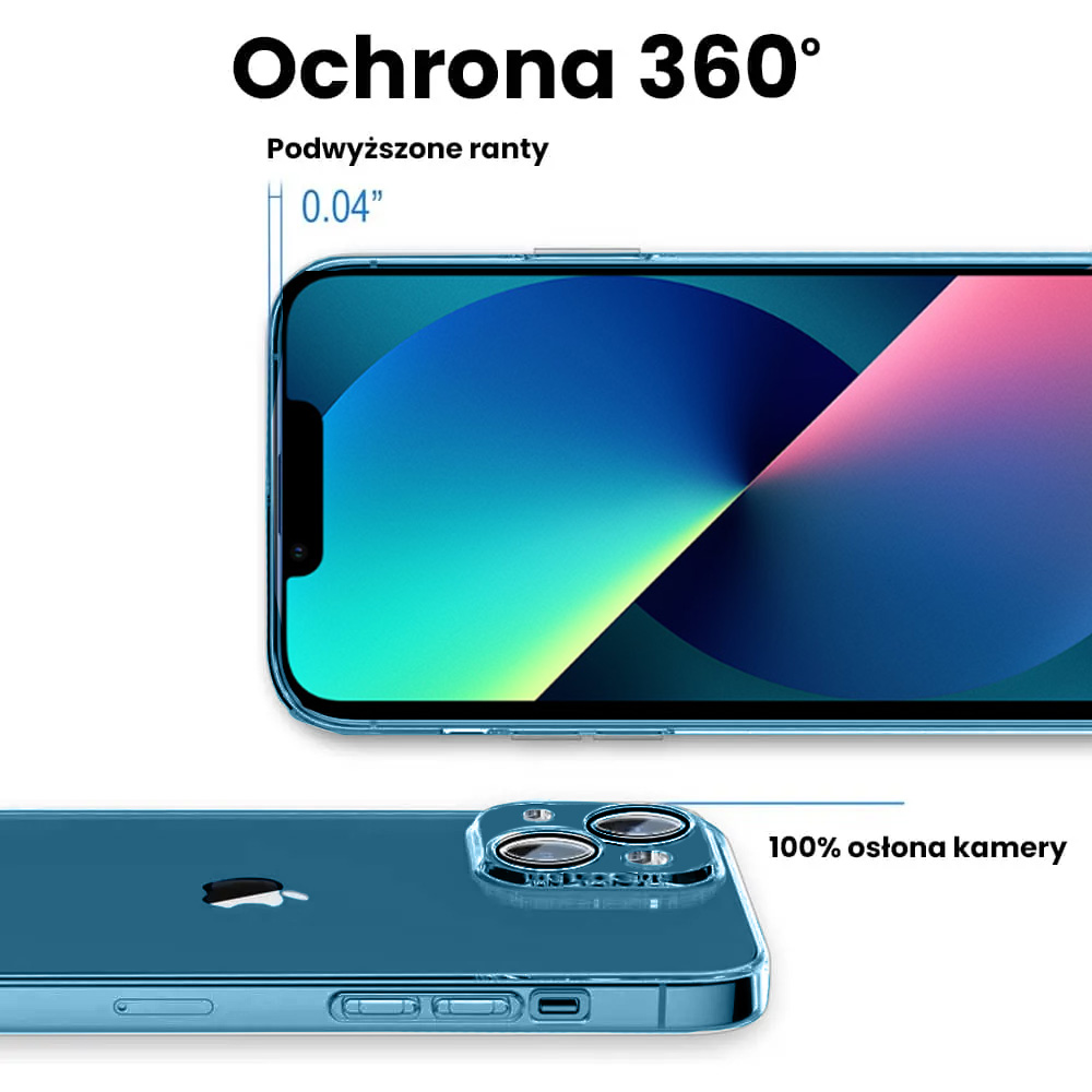 Etui do iPhone 13 Premium Protect Full Cover z osłoną kamery i obiektywów 9H, przeźroczyste (OUTLET)